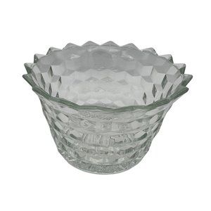 Vintage Pressed Glass Candy Dish with Cube Pattern & Starburst Bottom 3.5" Tall